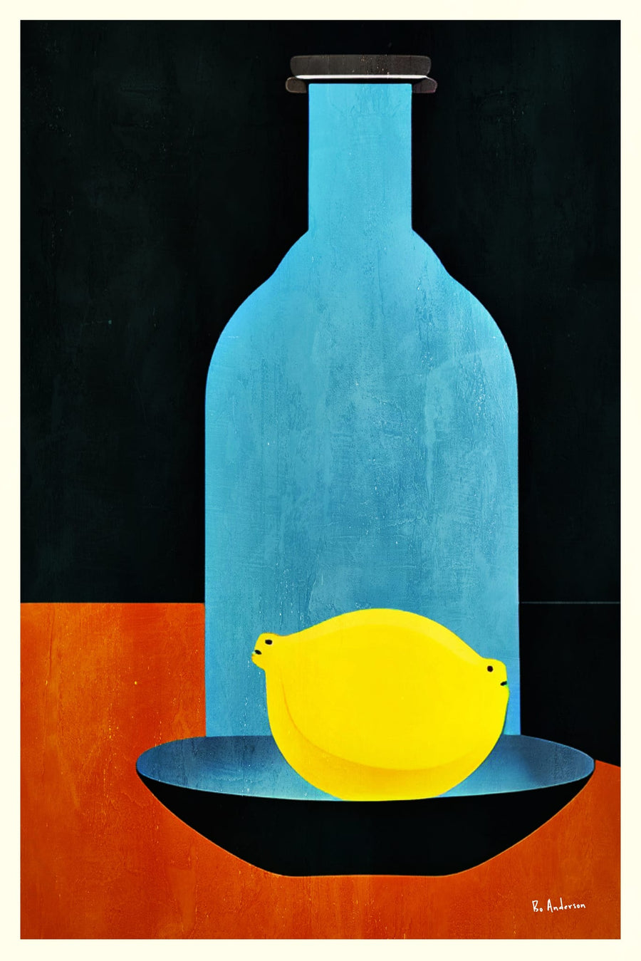 Blue Bottle Yellow Lemon By Bo Anderson | Art & Canvas Print