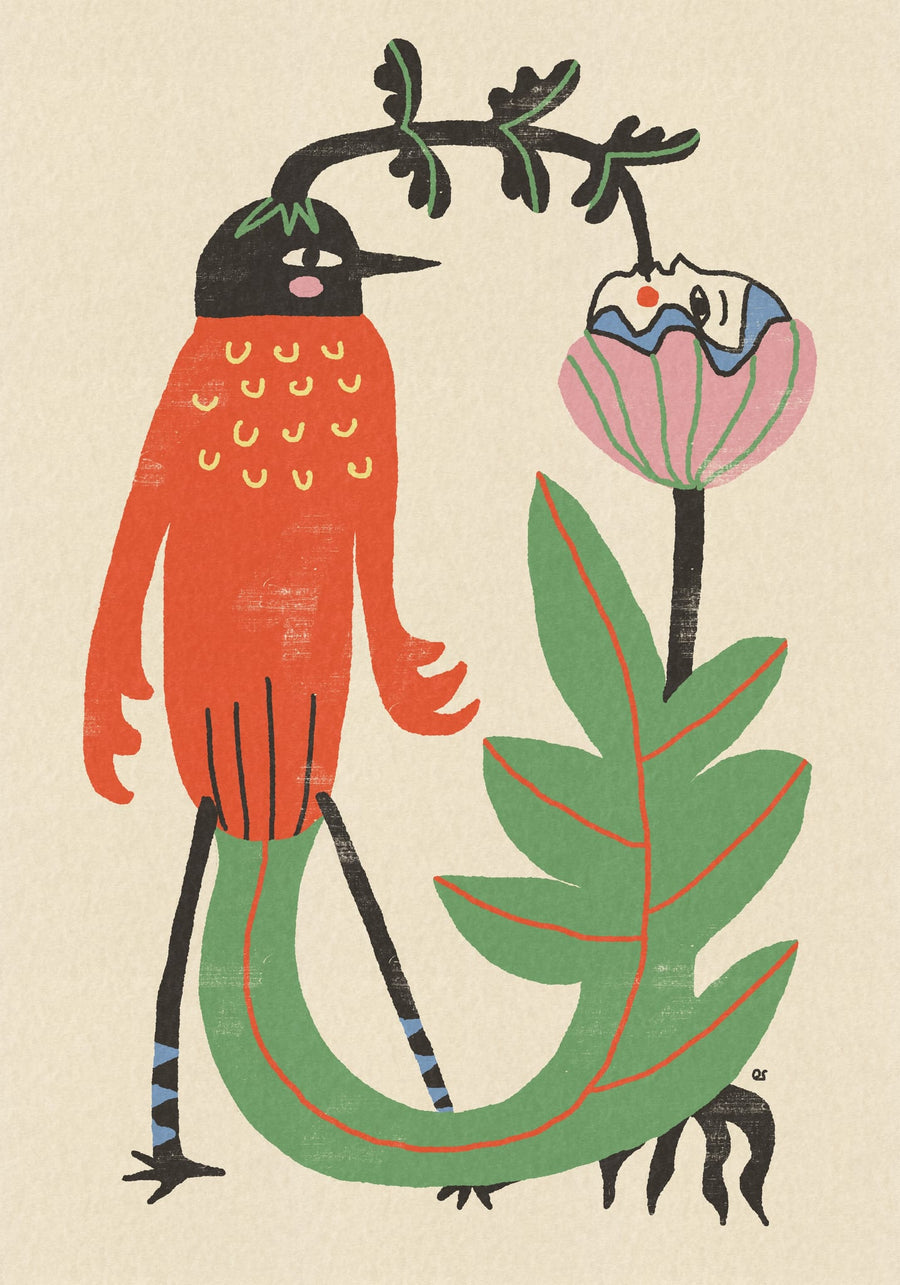 Whimsical Bird and Flower By Raipa Studio | Art & Canvas Print