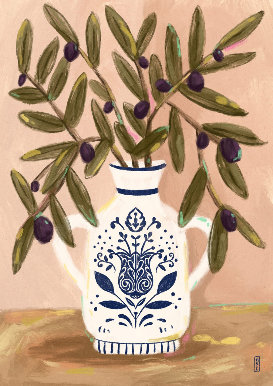 Olive Branches In a Pot Painting By Dirkie Nell | Art & Canvas Print