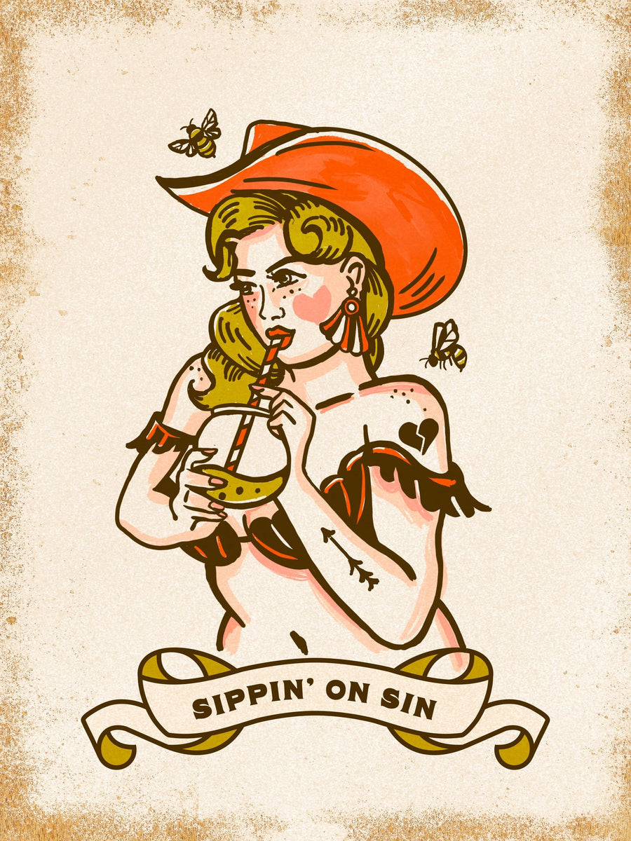 Sippin On Sin Cute & Sassy Cowgirl Art By The Whiskey Ginger | Art & Canvas Print