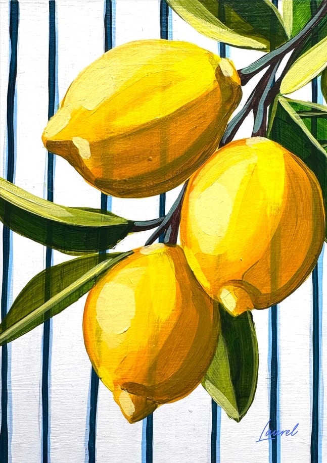 Lemons And Stripes By Laurel Greenfield | Art & Canvas Print