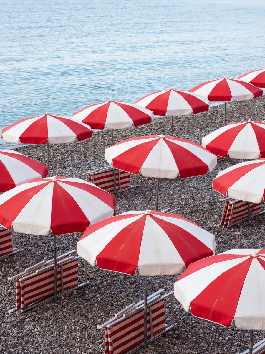 Red Striped Beach Umbrellas By Andreas Magnusson | Art & Canvas Print