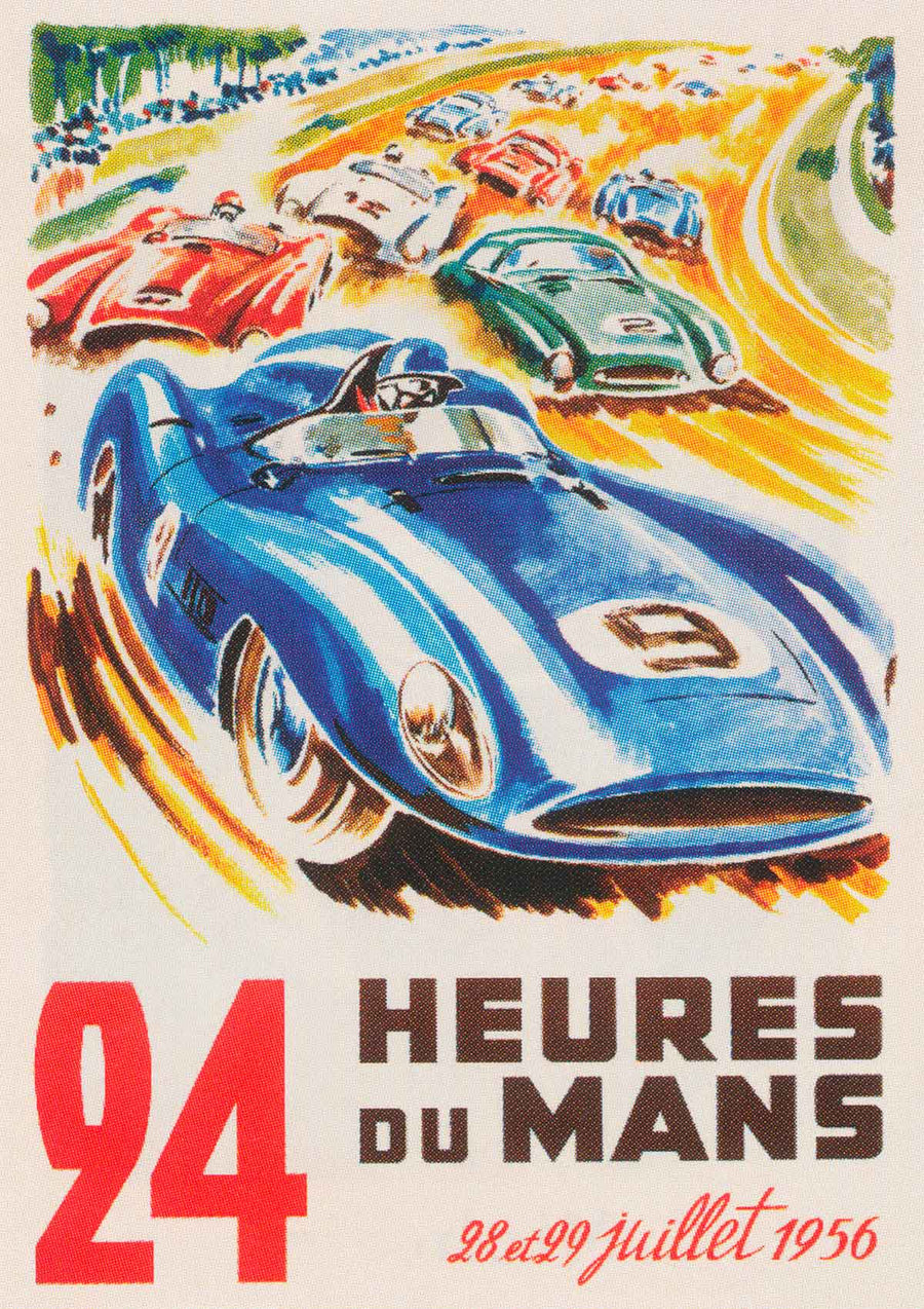 1956 Heures Du Mans Vintage Racing Poster Art