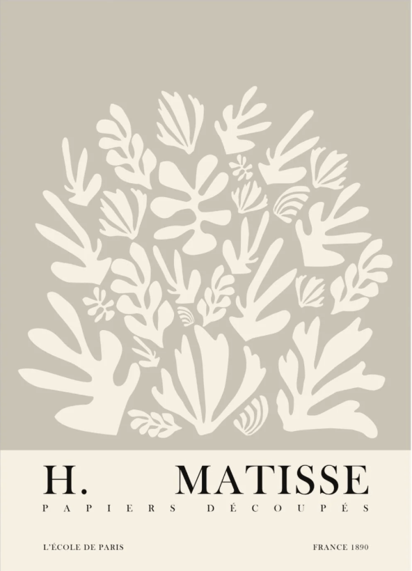 Abstract Grey Beige Coral Leaf Art Prints by Henri Matisse