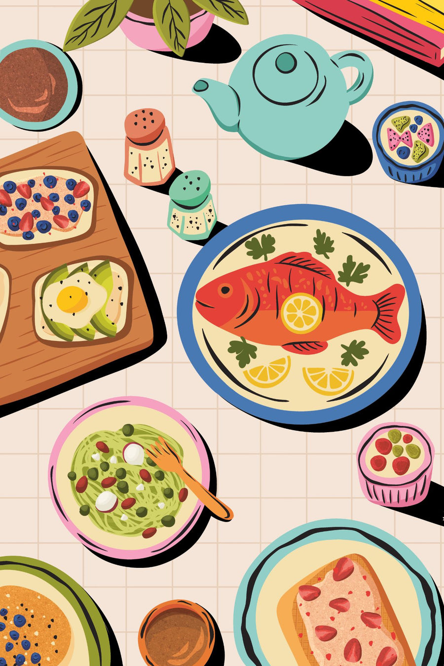 An Italian Lunch Illustration Wall Art by Lisa Solomoniuk