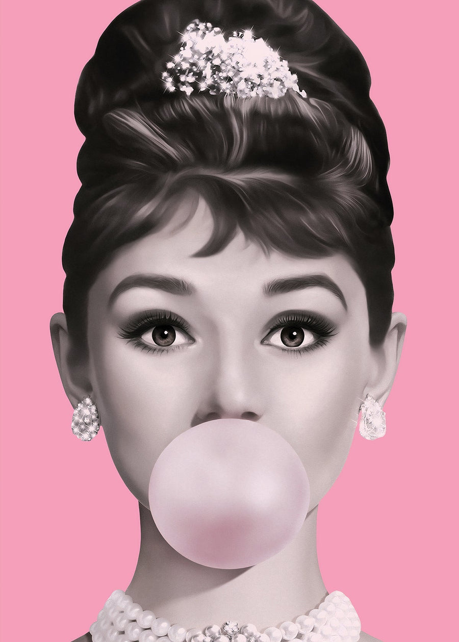 Audrey Hepburn Bubble Gum Pink Wall Art