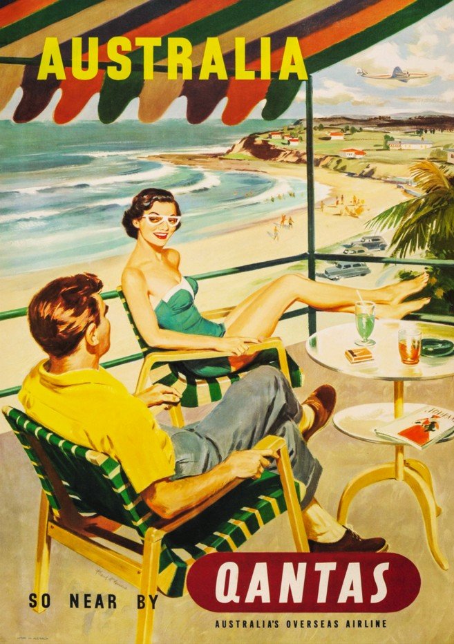 Australia Qantas Vintage Advertisement Wall Art Print