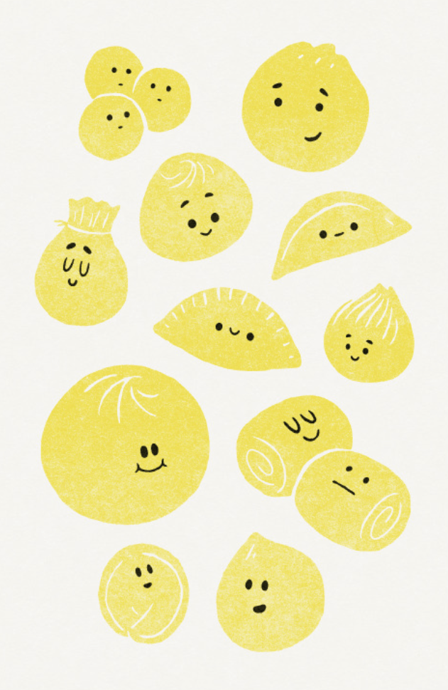 Baos and Dumplings Asian Food Yellow Wall Art