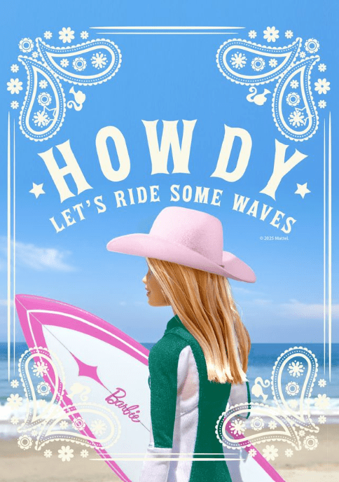 Barbie Howdy Lets Ride some Waves Coastal Surf Print