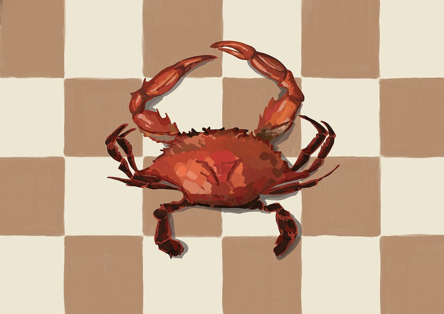 Beige Checkered Crab Wall Art