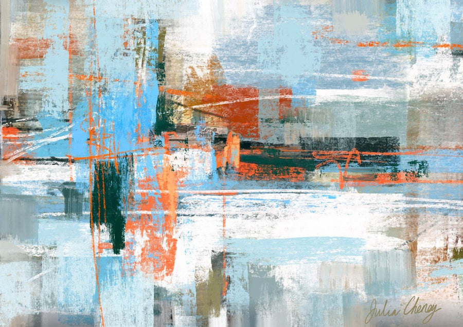 Blue and Orange Abstract by Julia Cheney
