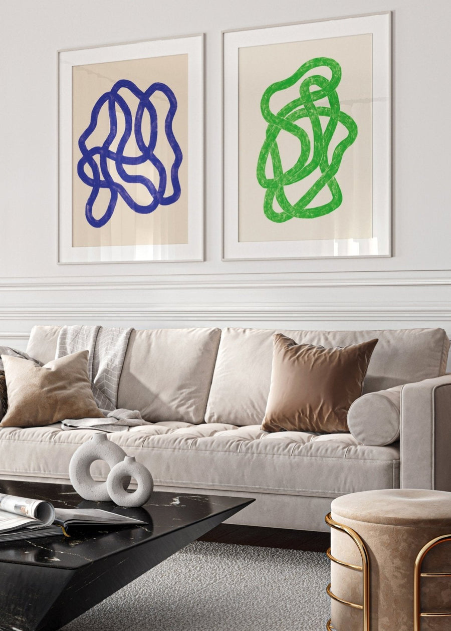 Blue & Green Abstract Scribble Set of 2 by Maison Bootsy