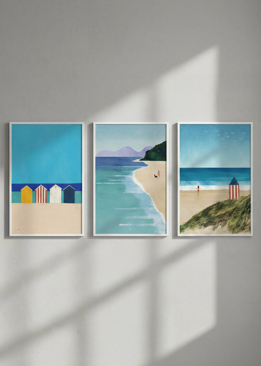 Brighton Beach Boxes Abstract Painting Trio by Henry Rivers