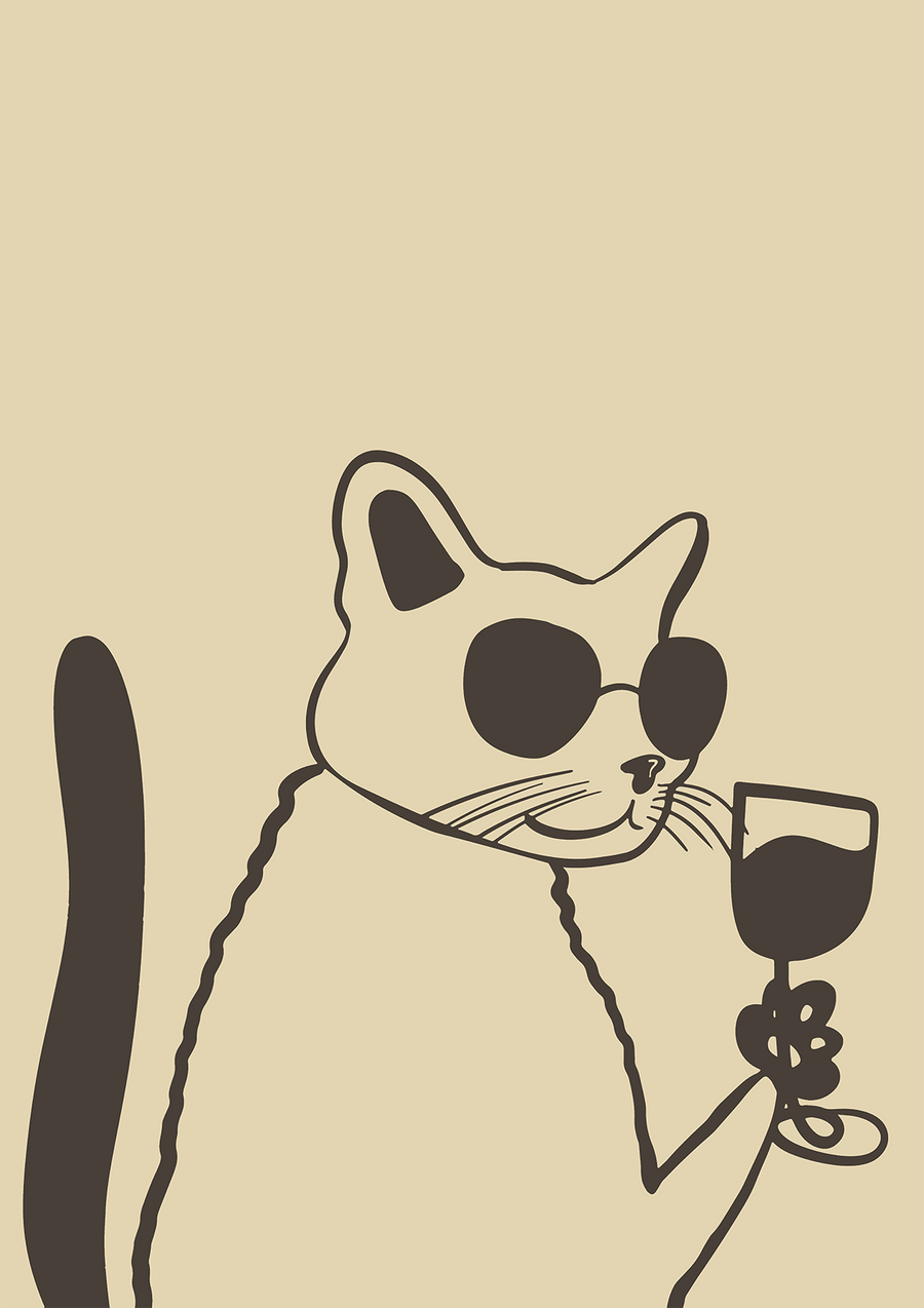 Cat Vino Wine Artwork by Lisa Solomoniuk
