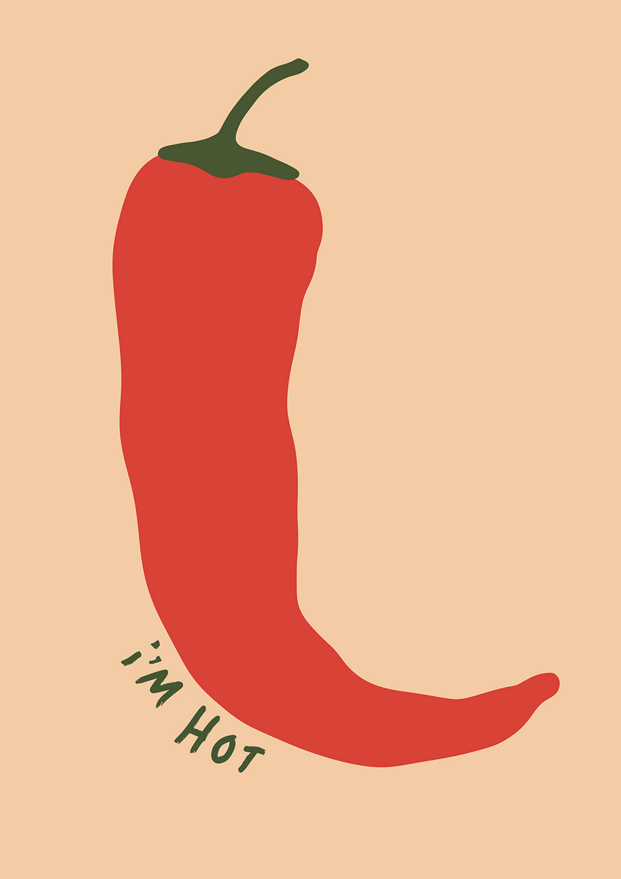 Chilli I am Hot Kitchen Print by Lucia Sankovic
