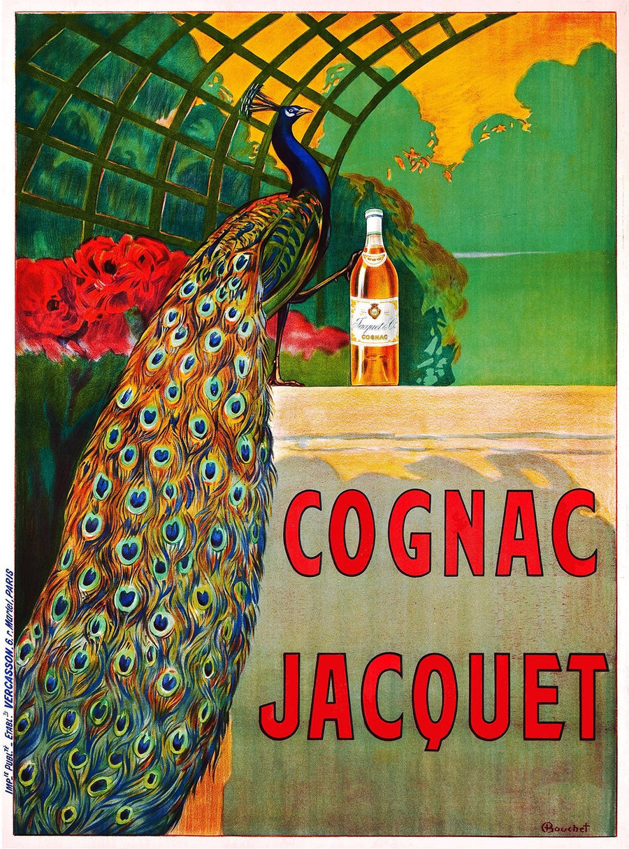 Cognac Jacquet Peacock Vintage Advertising Print