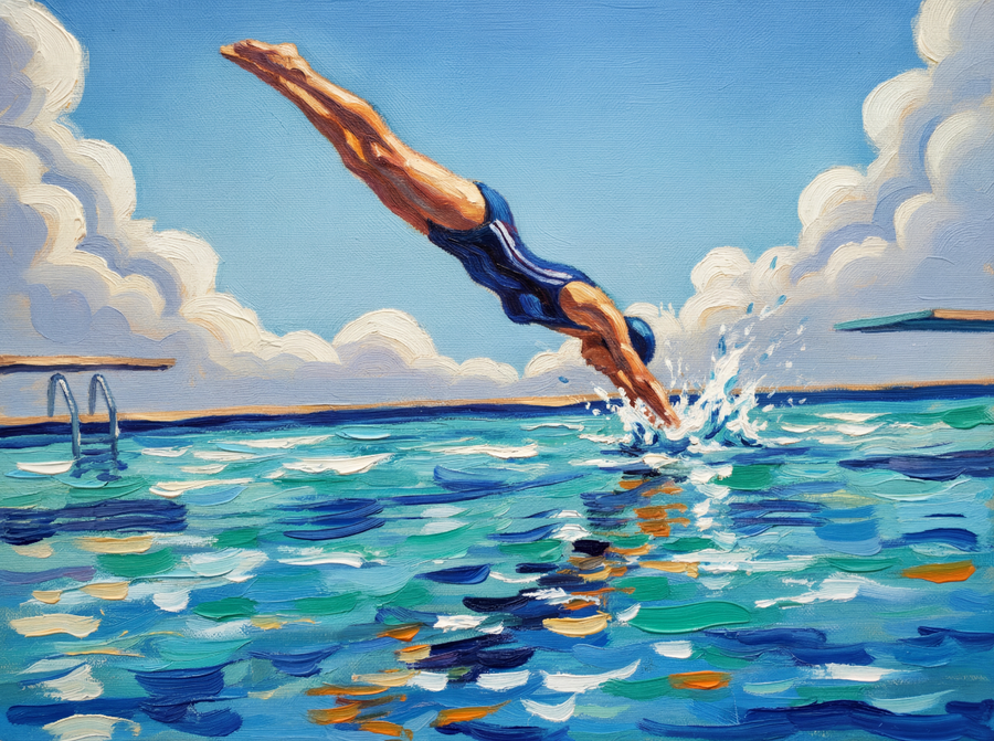 Diving in Water Brushstrokes Painting Wall Art Landscape Print