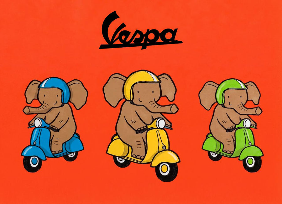 Vespa Elephant 3 Scooter Vintage Landscape Print
