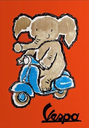 Elephant Riding Vespa Living Room Wall Art