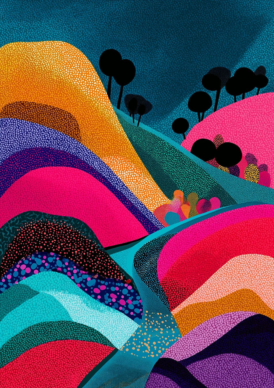 Evening River Japanese Hills Pop Art Abstract Wall Art