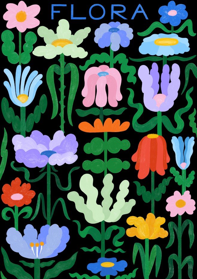 Flora on Black by Manne Jalilian
