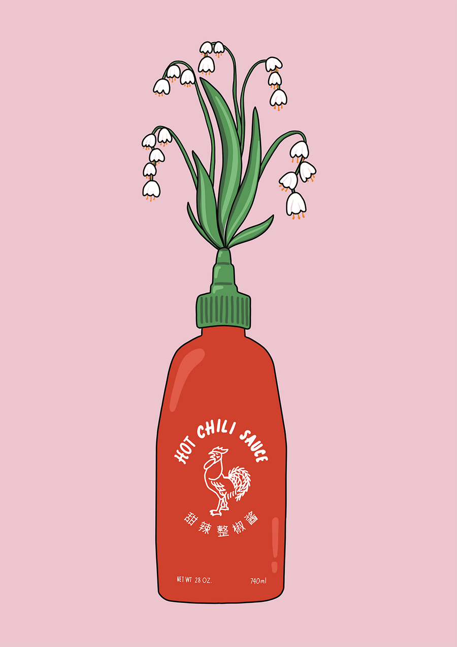 Flower Hot Sauce Kitchen Print by Lucia Sankovic
