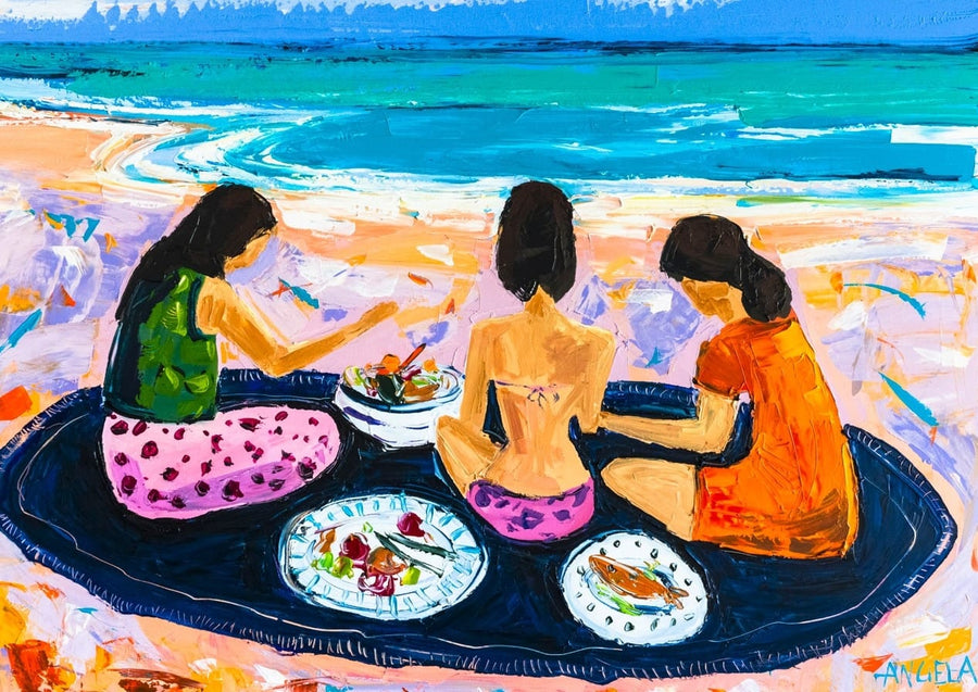 Girls Beach Picnic By Angela Hawkey
