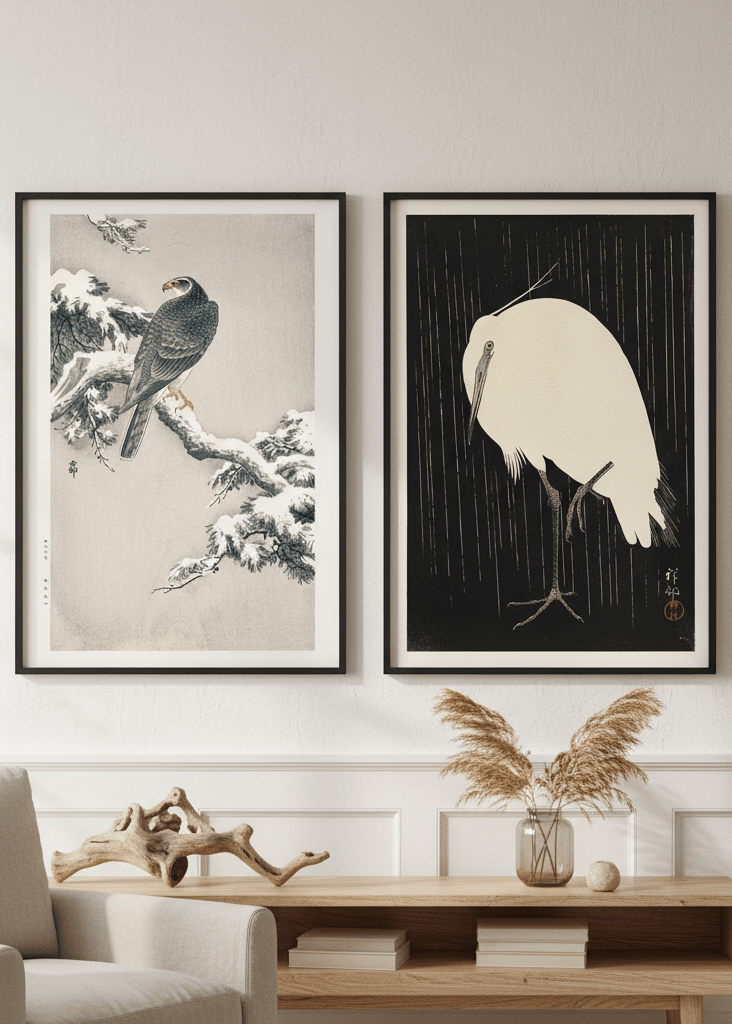 Goshawk and White Heron Duo by Ohara Koson