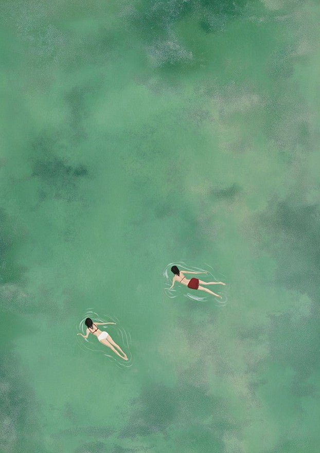 Green Ocean Swimmer Girls Coastal Wall Art