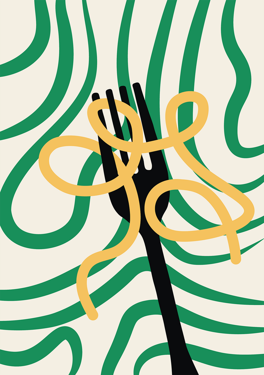 Green Pasta Abstract Fork by Lisa Solomoniuk