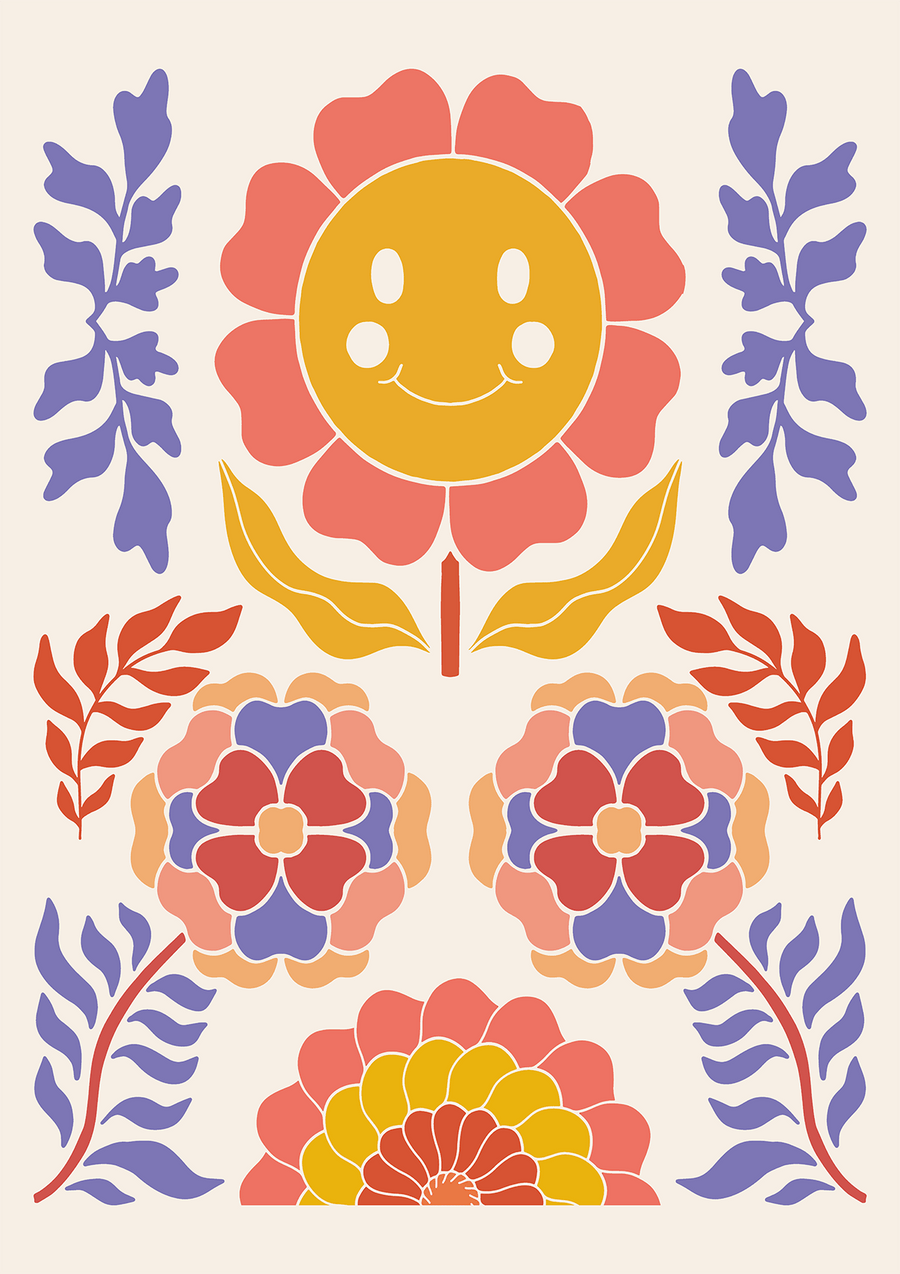 Happy Retro Flowers Artwork