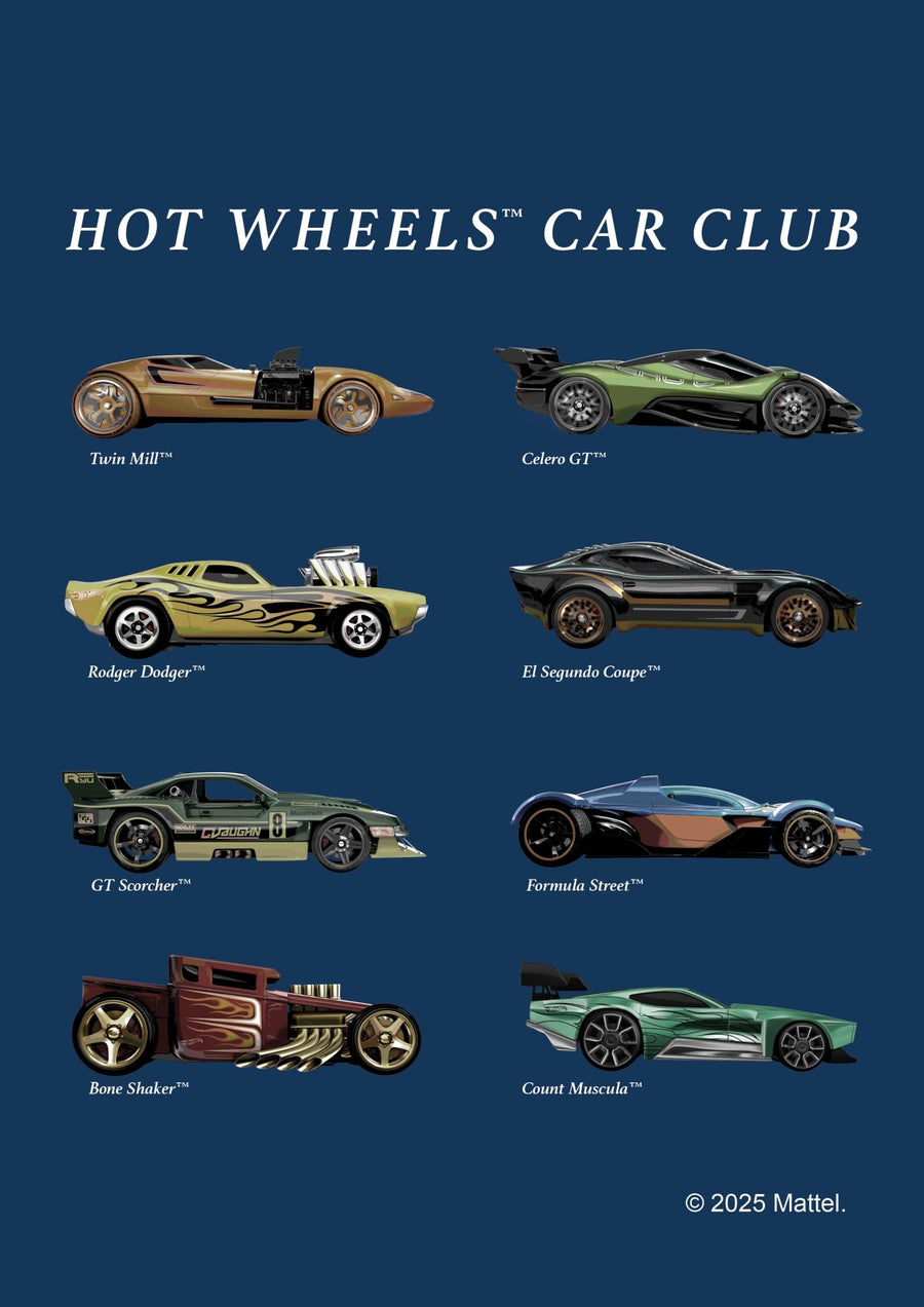 Hot Wheels Coloured Car Club Vintage Retro Print