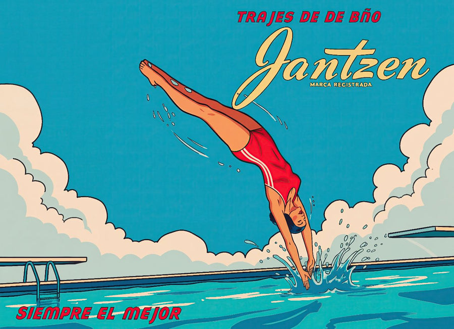 Janzten Vintage Coastal Woman Diving Ad Poster