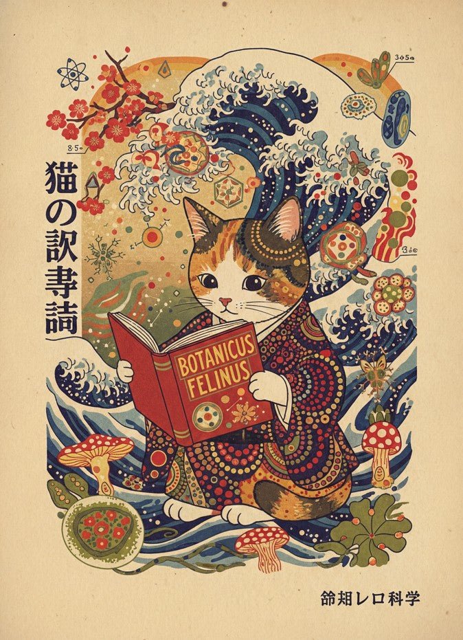 Japanese Cat Reading Wall Art