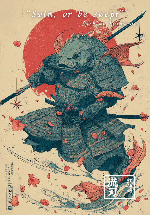 Koigamoto Fish Samurai Japanese Vintage Poser