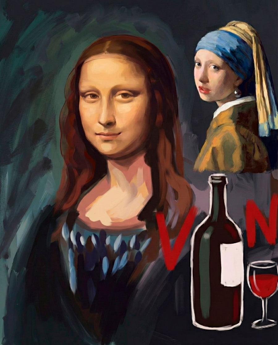 Mona Lisa with a Pearl Earring drinking Vino by Andres Alvarado Gavilanez