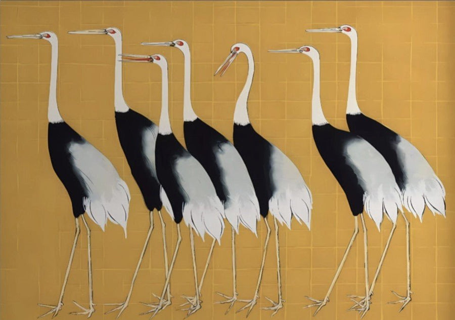 Ogata Korin Flock of Japanese Red Crown Cranes Wall Art