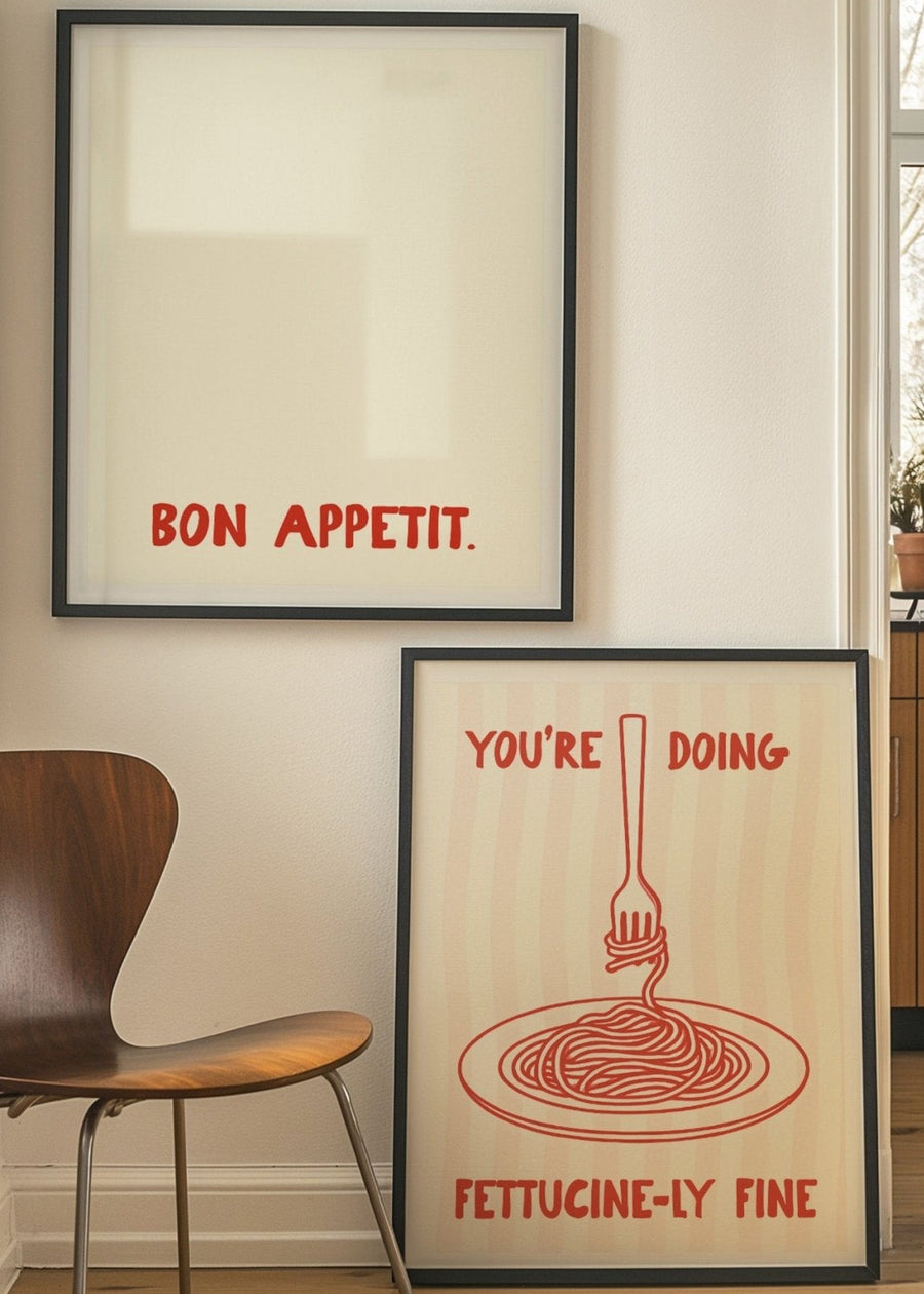 Pasta Fettucinely Fine Set of 2 Kitchen Prints