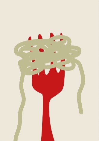 Pasta With Red Fork spoon Wall Art by Lisa Solomoniuk
