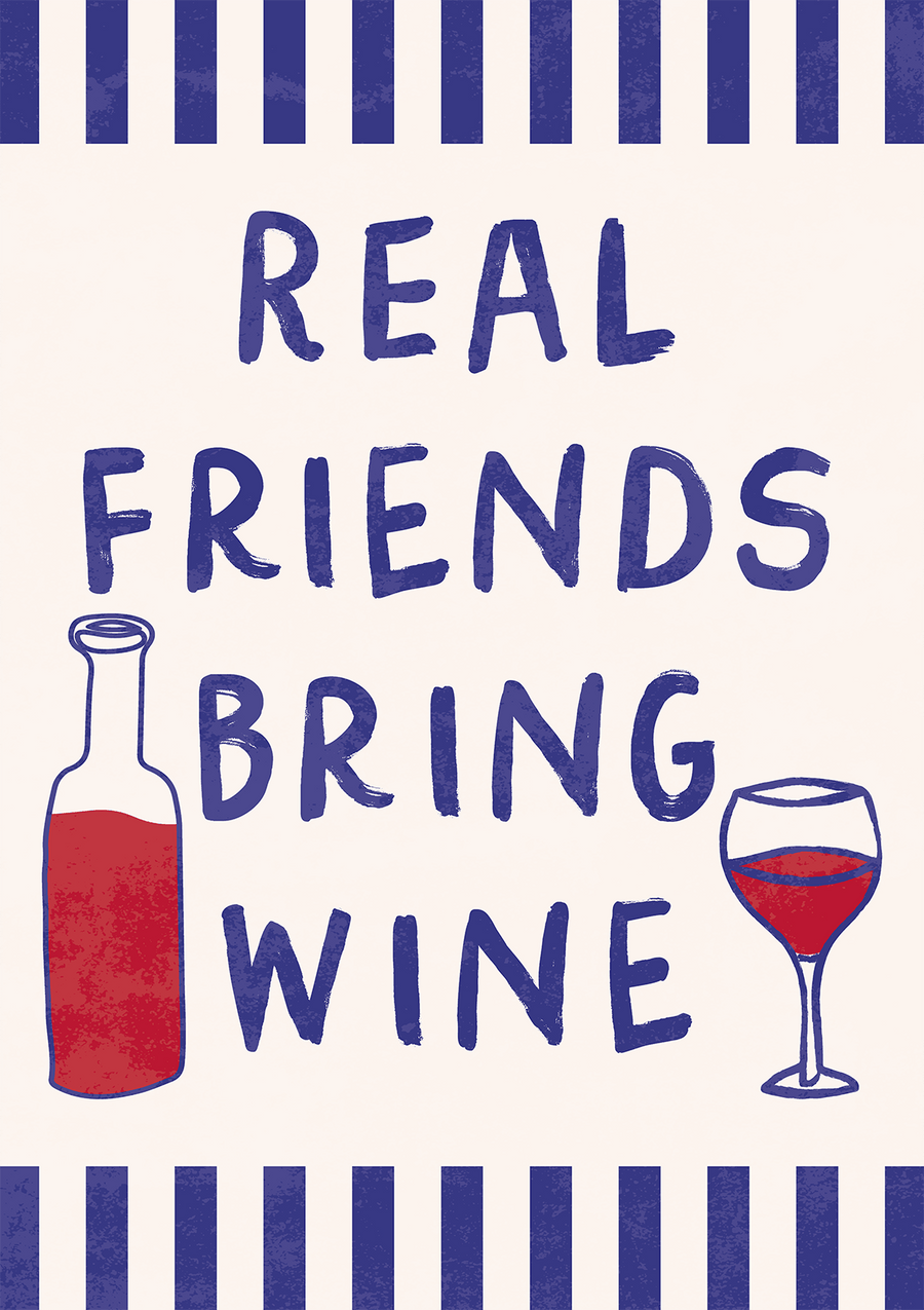 Real Friends Bring Wine Blue Illustration