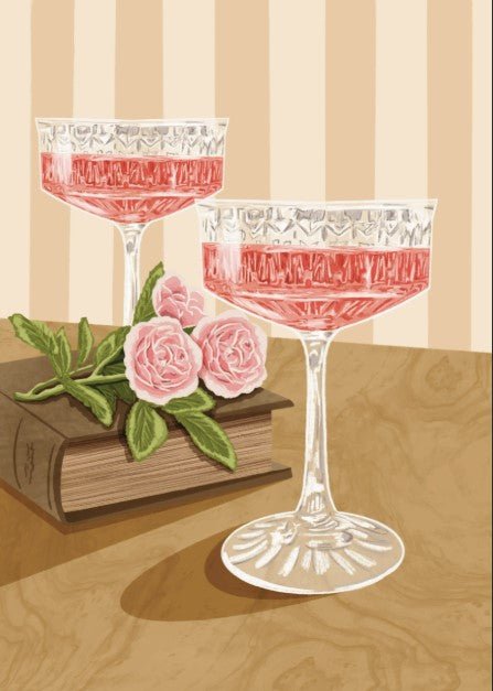 Rose on The Book With Two Glasses Of Wine Wall Art