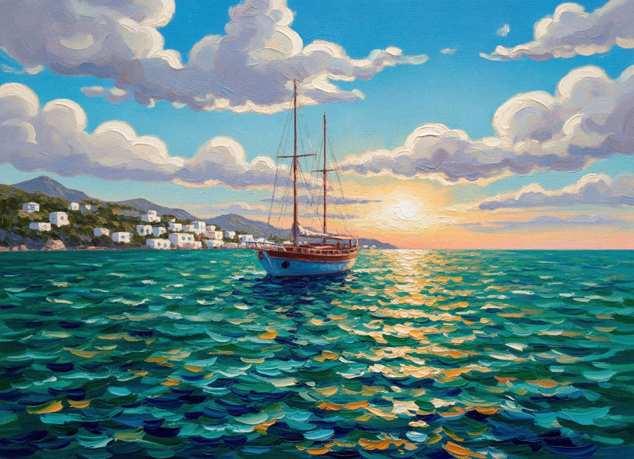 Sailing the Amalfi Brushstrokes Oil Painting Wall Art Print