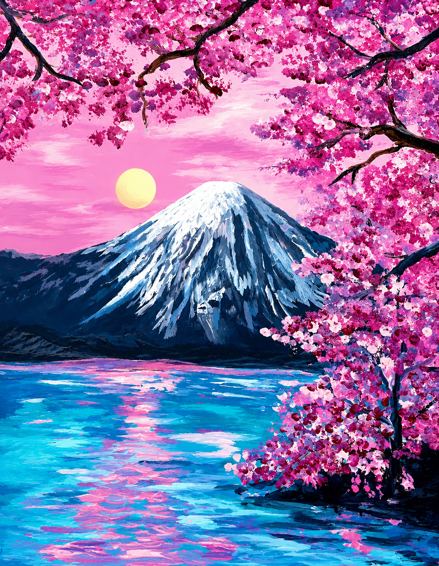 Sakura Moon Over Fuji by Angelina Ngo