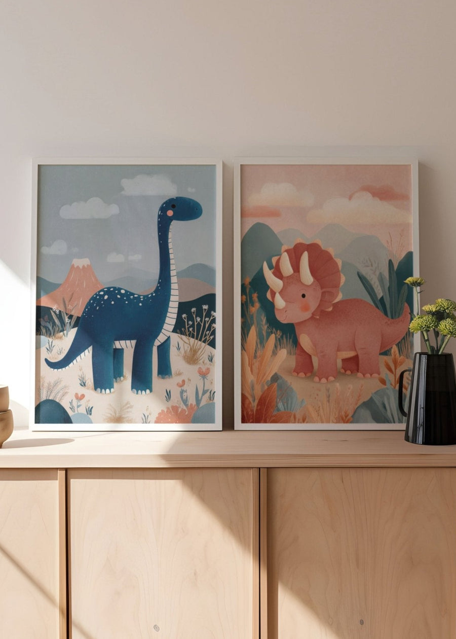 Set of 2 Kids Dinosaur Nursery Prints