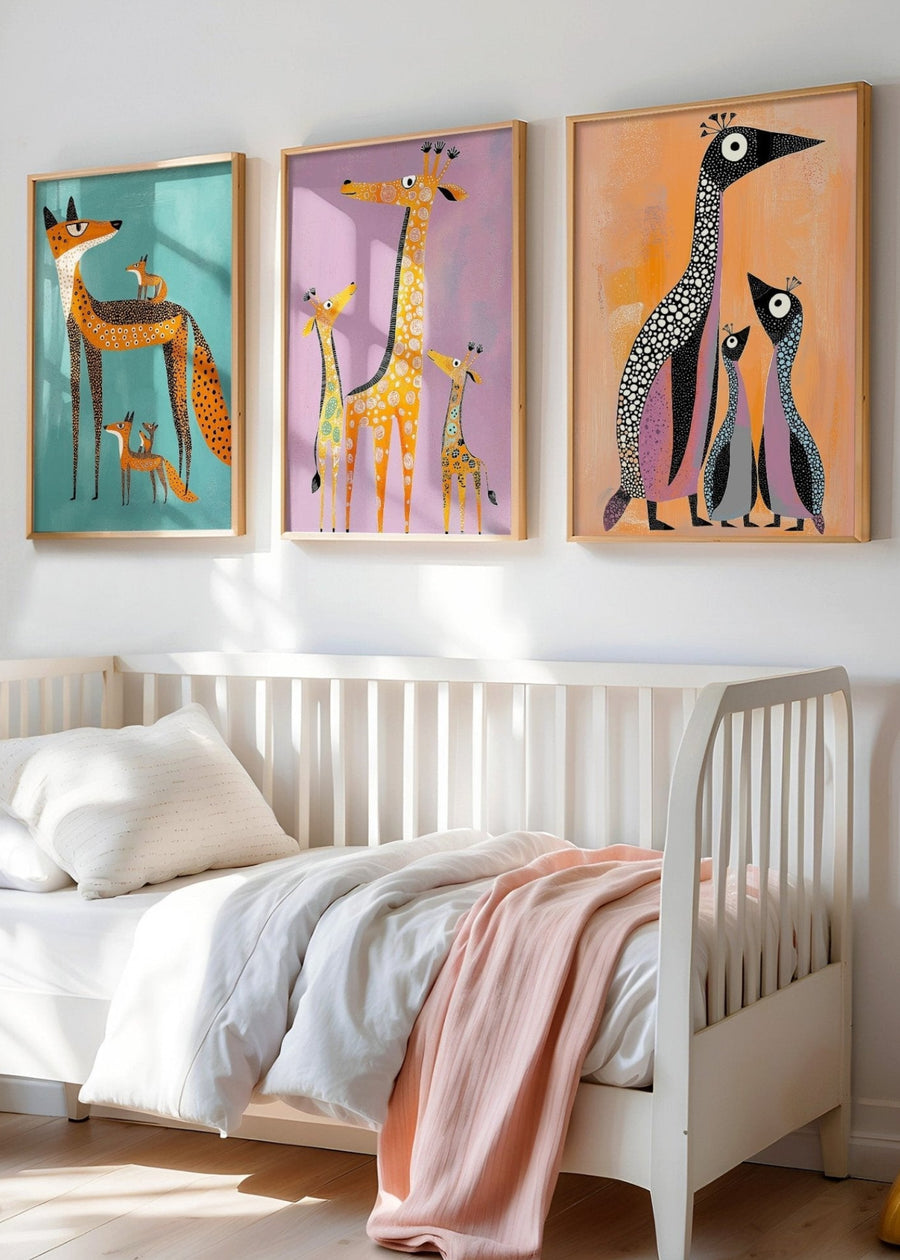 Set of 3 Kids Animal Oil Wall Prints