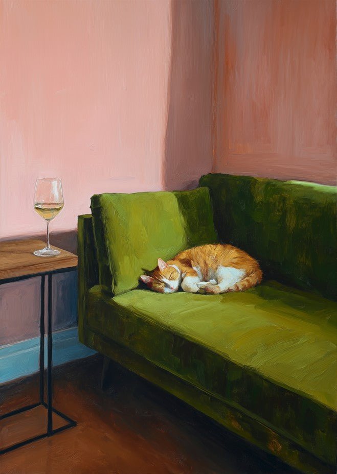 Sleeping Cat Oil Painting Print