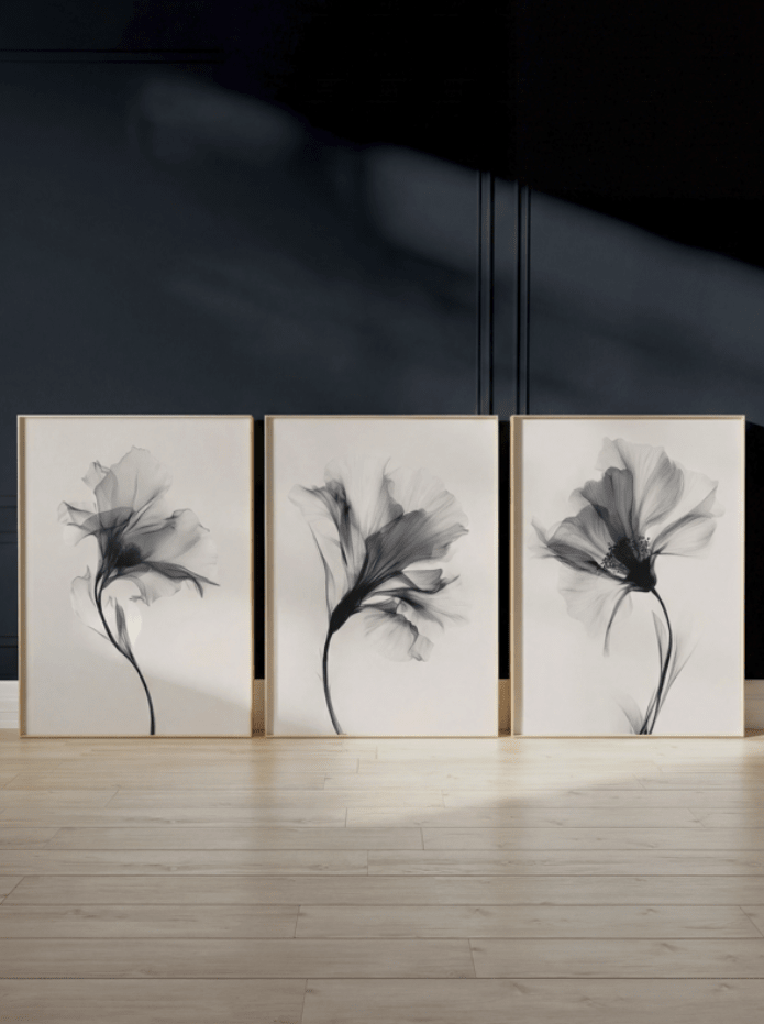 Swan Flowers Trio Painting Wall Art Prints