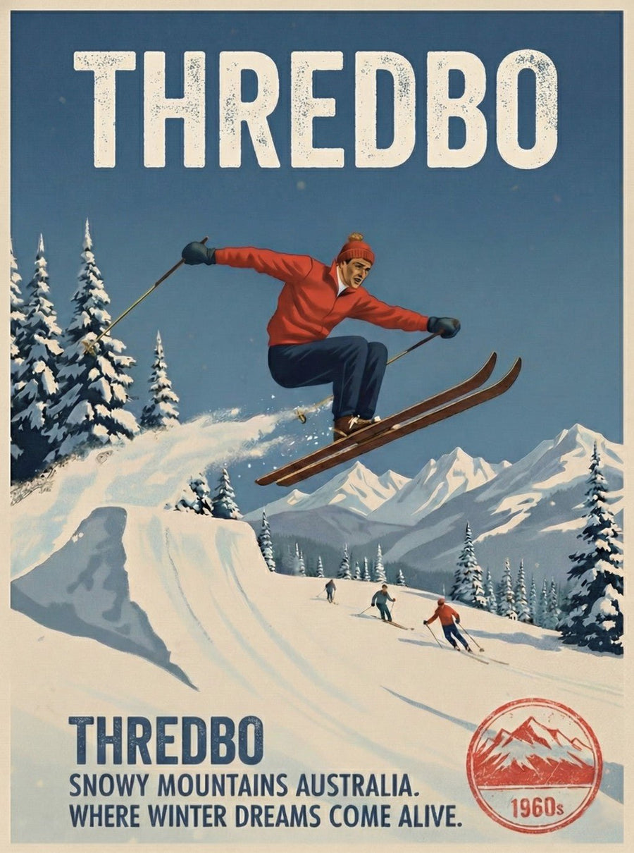 Thredbo Snowy Mountains Wall Art Vintage Print