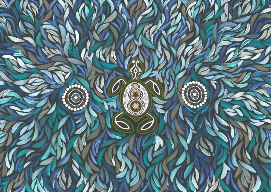 Turtle on Life's Journey in Deep Water Dreaming by Emma Rigney