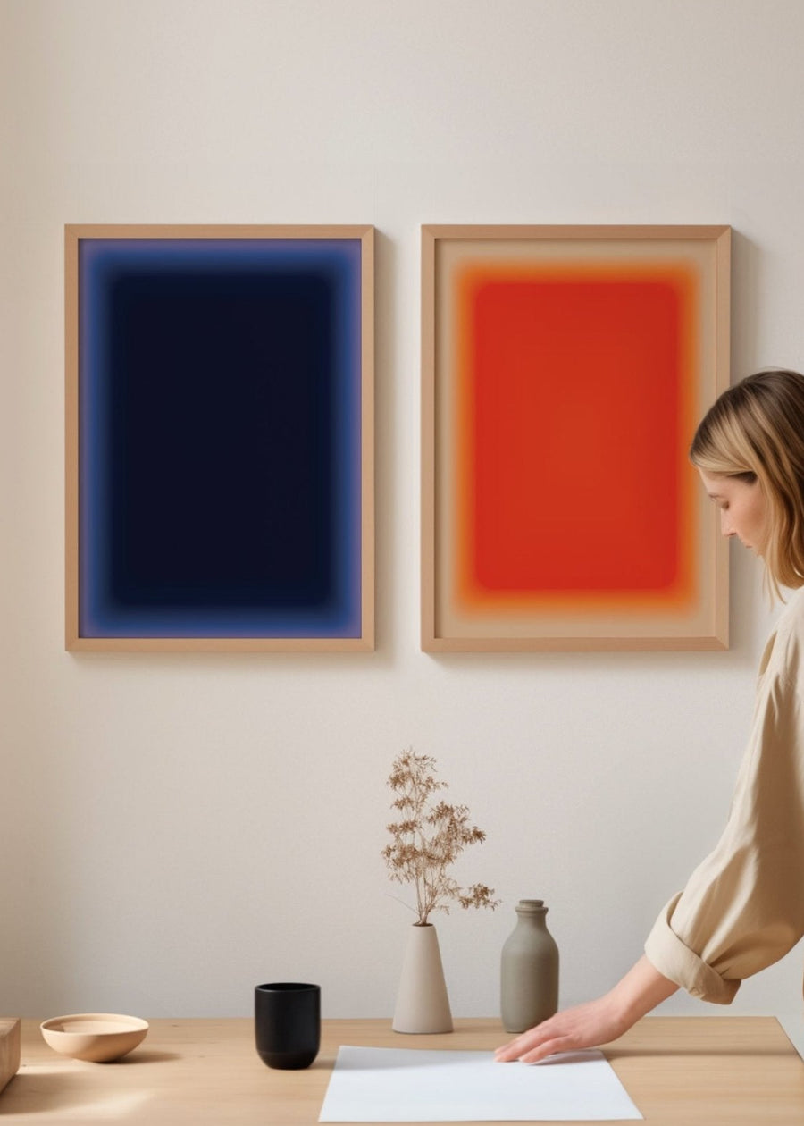 Void & Ember Pair Abstract Tonal Wall Art